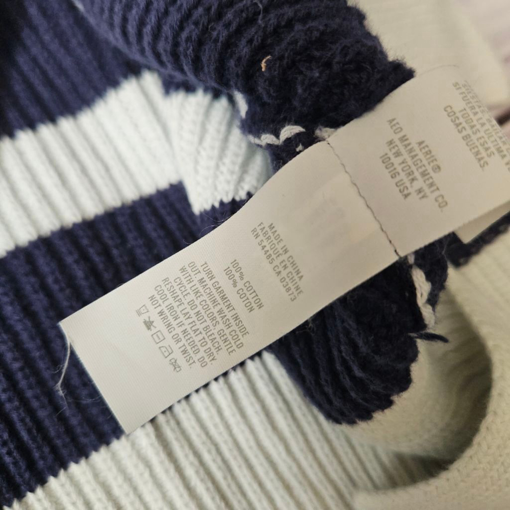Aerie Blue White Striped Knit Quarter Zip Pullover Cotton Oversized Womens Large - Picture 6 of 6